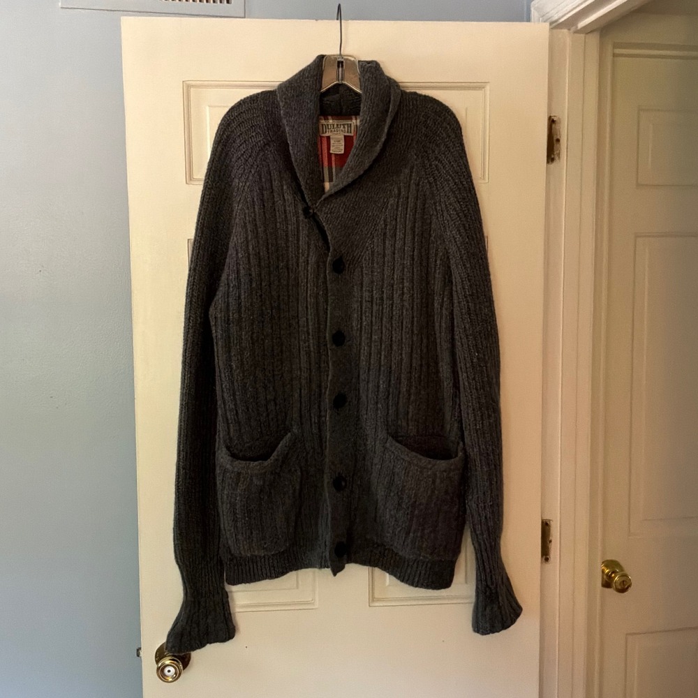Duluth Trading Co Men Shawl Collar Cardigan Wool Alpaca LT Large Tall Gray Warm